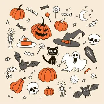 Set of Halloween doodles. Stock Illustration