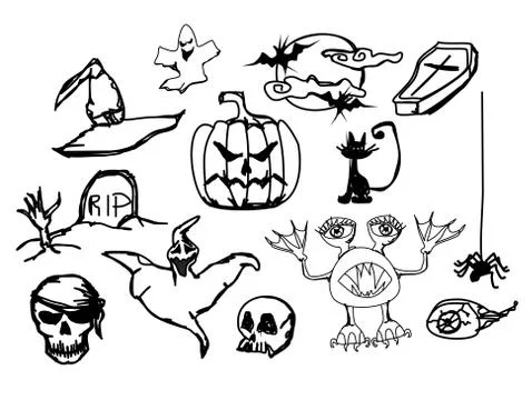 Set with halloween doodles, vector illustration Stock Illustration