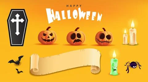 Set of halloween element, funny faces. Autumn holidays. Stock Illustration