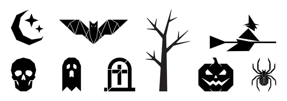 Set of Halloween element icon one color isolated Stock Illustration