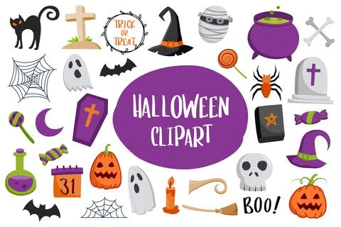 Set of halloween element isolated on white background. Stock Illustration