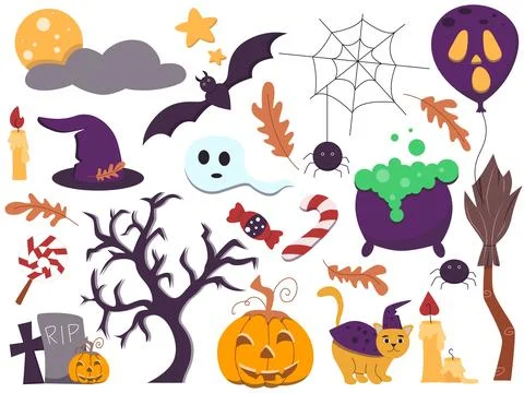 Set Halloween elements and symbols Stock Illustration