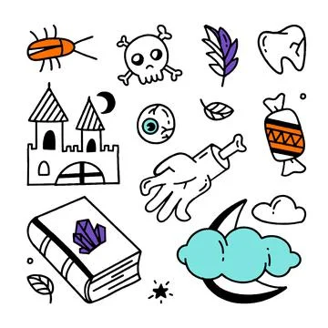 Set of Halloween elements Doodle style vector design illustration Isolated on Stock Illustration