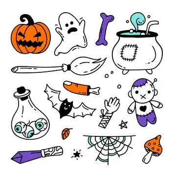 Set of Halloween elements Doodle style vector design illustration Isolated on イラスト素材
