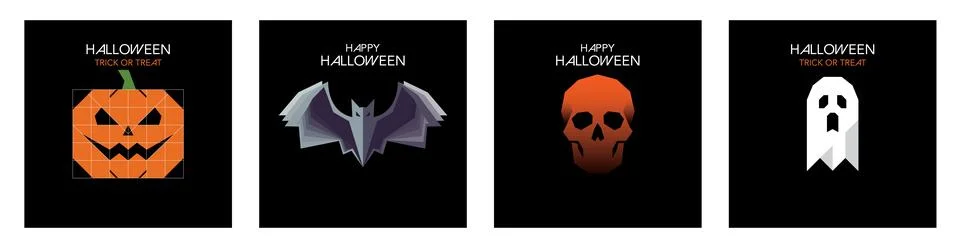 Set of Halloween elements greeting card or poster square template Stock Illustration