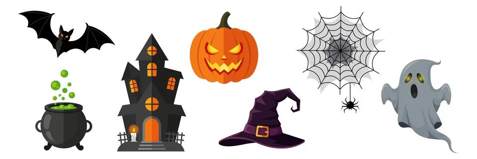 A set of Halloween elements. Vector graphics. Stock Illustration