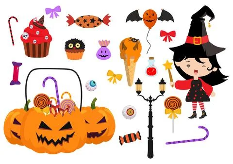 Set Halloween Elements Vector Illustration with Various Kinds of Things lik.. Stock Illustration