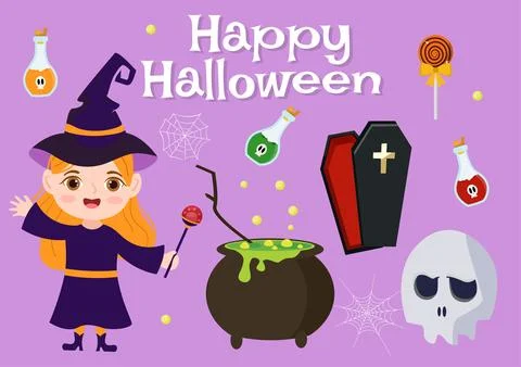 Set Halloween Elements Vector Illustration with Various Kinds of Things lik.. Stock Illustration