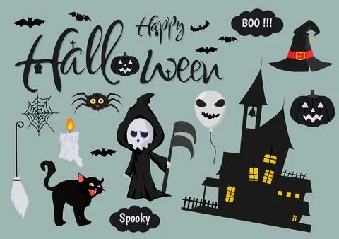 Set Halloween Elements Vector Illustration with Various Kinds of Things lik.. 스톡 일러스트
