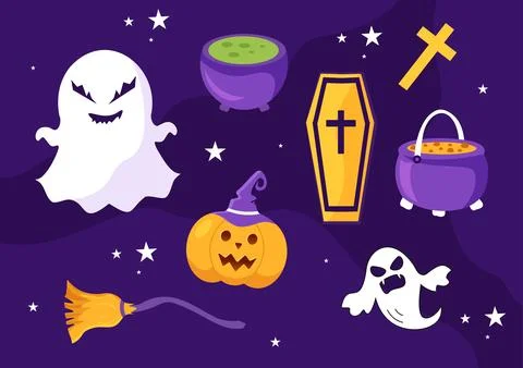 Set Halloween Elements Vector Illustration with Various Kinds of Things lik.. 스톡 일러스트
