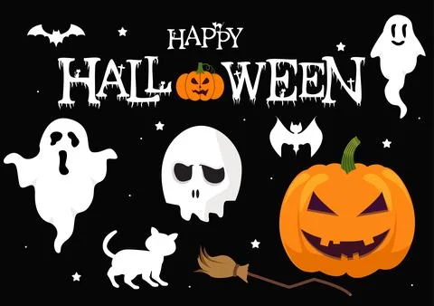 Set Halloween Elements Vector Illustration with Various Kinds of Things lik.. Stock Illustration