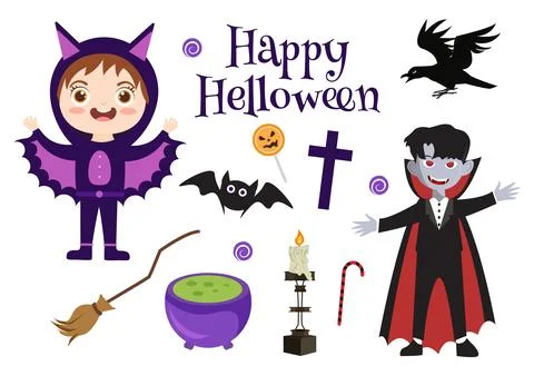 Set Halloween Elements Vector Illustration with Various Kinds of Things lik.. Stock Illustration