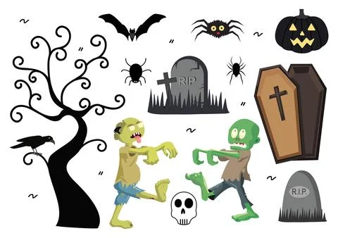 Set Halloween Elements Vector Illustration with Various Kinds of Things lik.. Stock Illustration