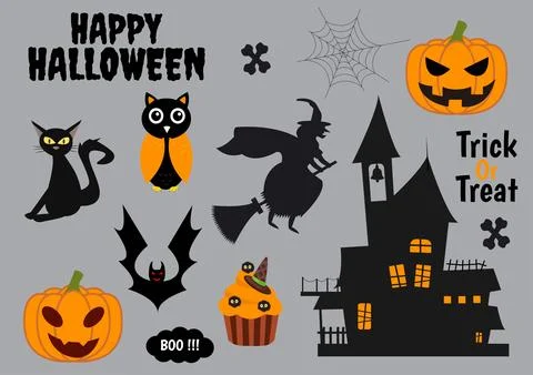 Set Halloween Elements Vector Illustration with Various Kinds of Things lik.. Stock Illustration