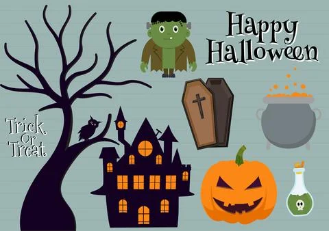 Set Halloween Elements Vector Illustration with Various Kinds of Things lik.. 스톡 일러스트