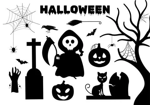 Set Halloween Elements Vector Illustration with Various Kinds of Things lik.. Stock Illustration