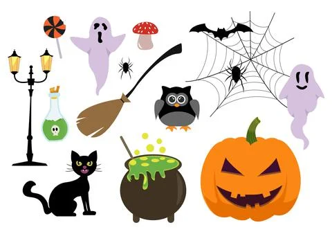 Set Halloween Elements Vector Illustration with Various Kinds of Things lik.. 스톡 일러스트
