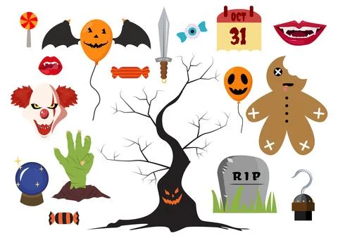 Set Halloween Elements Vector Illustration with Various Kinds of Things lik.. 库存插图