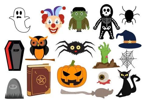 Set Halloween Elements Vector Illustration with Various Kinds of Things lik.. Stock Illustration