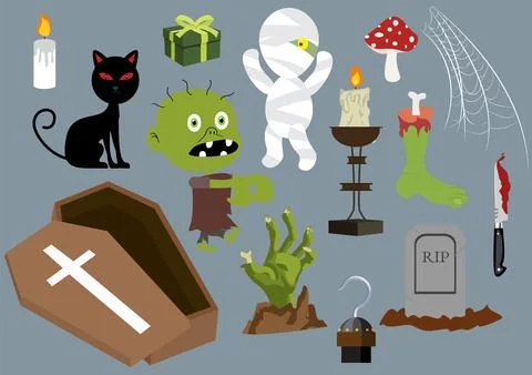 Set Halloween Elements Vector Illustration with Various Kinds of Things lik.. Stockillustratie