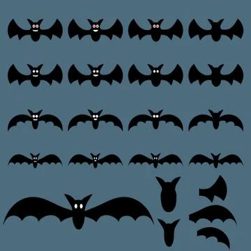 Set of Halloween Flying Bats for Design, Game, Card. Vector illustration. Illustrazione stock