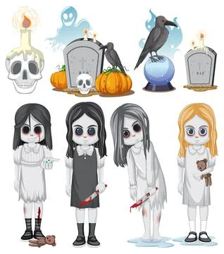 Set of halloween ghost and elements Stockillustratie