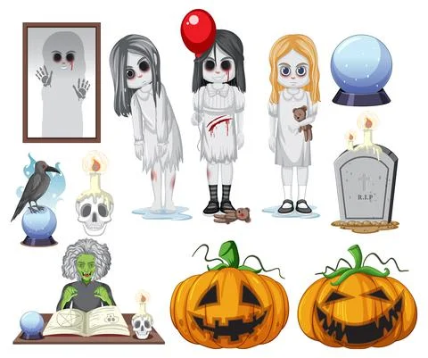 Set of halloween ghost and elements Stockillustratie