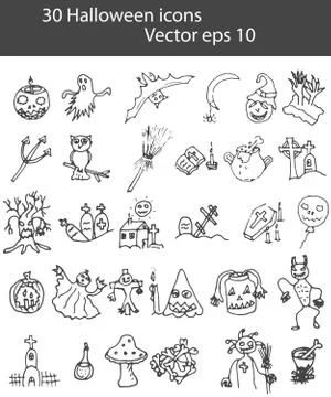 Set of Halloween icons doodle. Vector eps 10. Stock Illustration