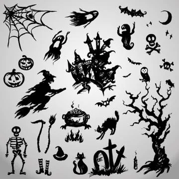 Set Halloween Objects Collection Stock Illustration