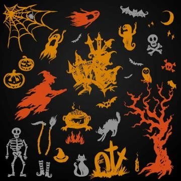 Set Halloween Objects Collection Stock Illustration