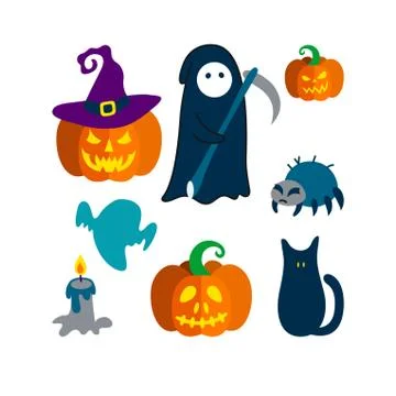 Set of Halloween objects. Vector illustration in white background Stock Illustration