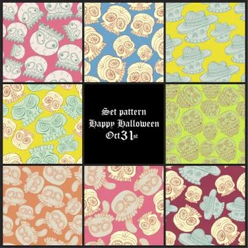 Set Halloween pattern background with sculls and bones Stock Illustration