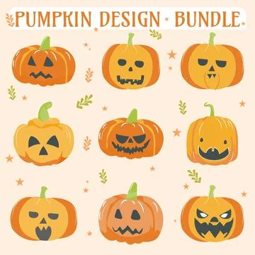 Set of Halloween Pumpkin bundle Vector Art, Clipart pumpkin vector elements Stock Illustration