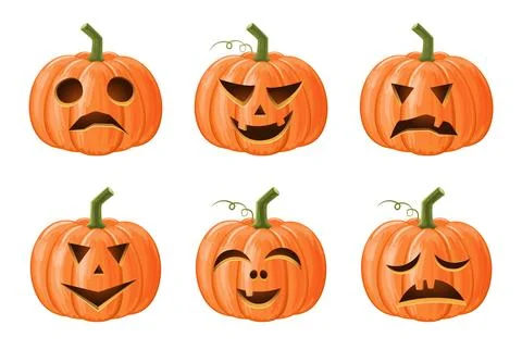 Set of halloween pumpkin . Jack o'lantern . Isolated background . Vector . Stock Illustration