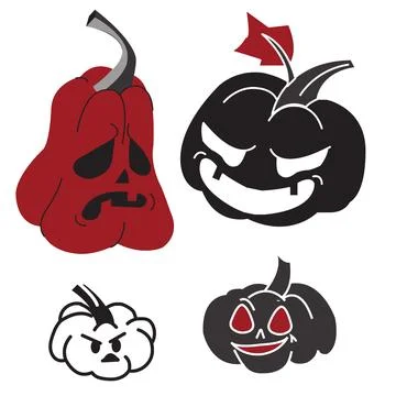 Set of Halloween pumpkins with different emotions on cut out faces. Vector Stock Illustration