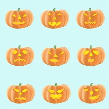 Set of halloween pumpkins with different faces Stock Illustration