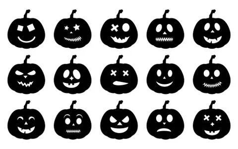 Set of Halloween pumpkins with different faces isolated on white background.  Stock Illustration