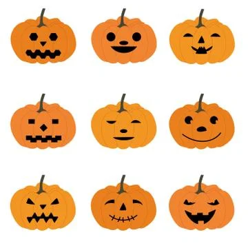 Set of halloween pumpkins, funny faces. Autumn holidays. Vector illustration Illustrazione stock