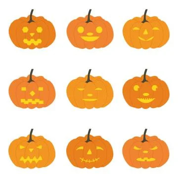 Set of halloween pumpkins, funny faces. Autumn holidays. Vector illustration Stock-Illustration