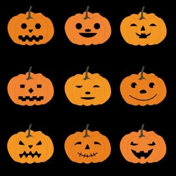 Set of halloween pumpkins, funny faces. Autumn holidays. Vector illustration Illustrazione stock