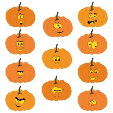 Set of halloween pumpkins, funny faces. Autumn holidays. Vector illustration 스톡 일러스트