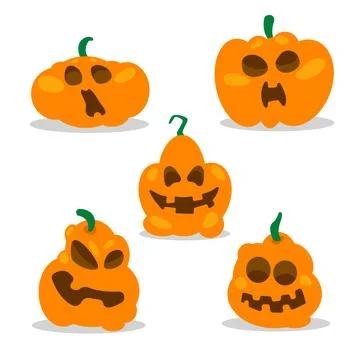 Set of Halloween pumpkins, funny faces. Autumn holidays. vector Stock Illustration