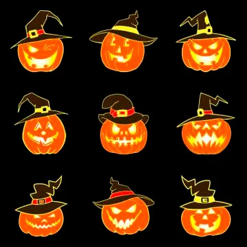 Set of halloween pumpkins with hat Stock-Illustration
