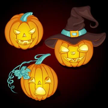 Set for Halloween Pumpkins Stock Illustration