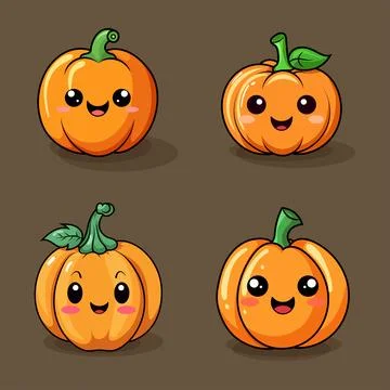 Set of Halloween pumpkins with smiling faces. Vector flat style illustratio.. Illustrazione stock
