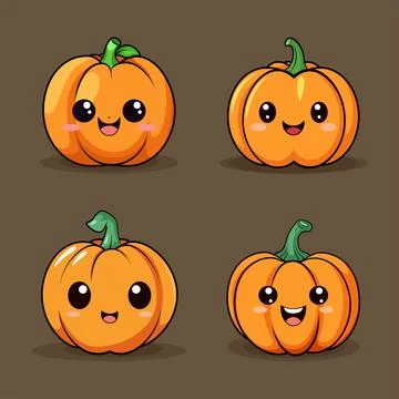 Set of Halloween pumpkins with smiling faces. Vector flat style illustratio.. Stock Illustration