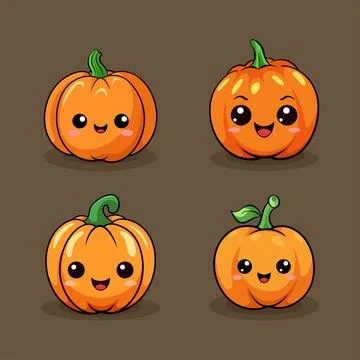 Set of Halloween pumpkins with smiling faces. Vector flat style illustratio.. Stock Illustration