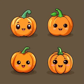 Set of Halloween pumpkins with smiling faces. Vector flat style illustratio.. Stock Illustration