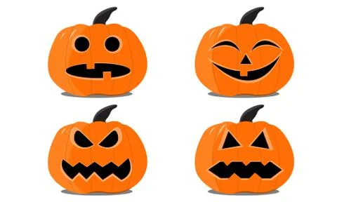 Set of Halloween pumpkins on the white background. Stock Illustration