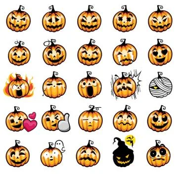 Set of halloween pumpkins on white background. The symbol of the Happy Hallow Stock Illustration